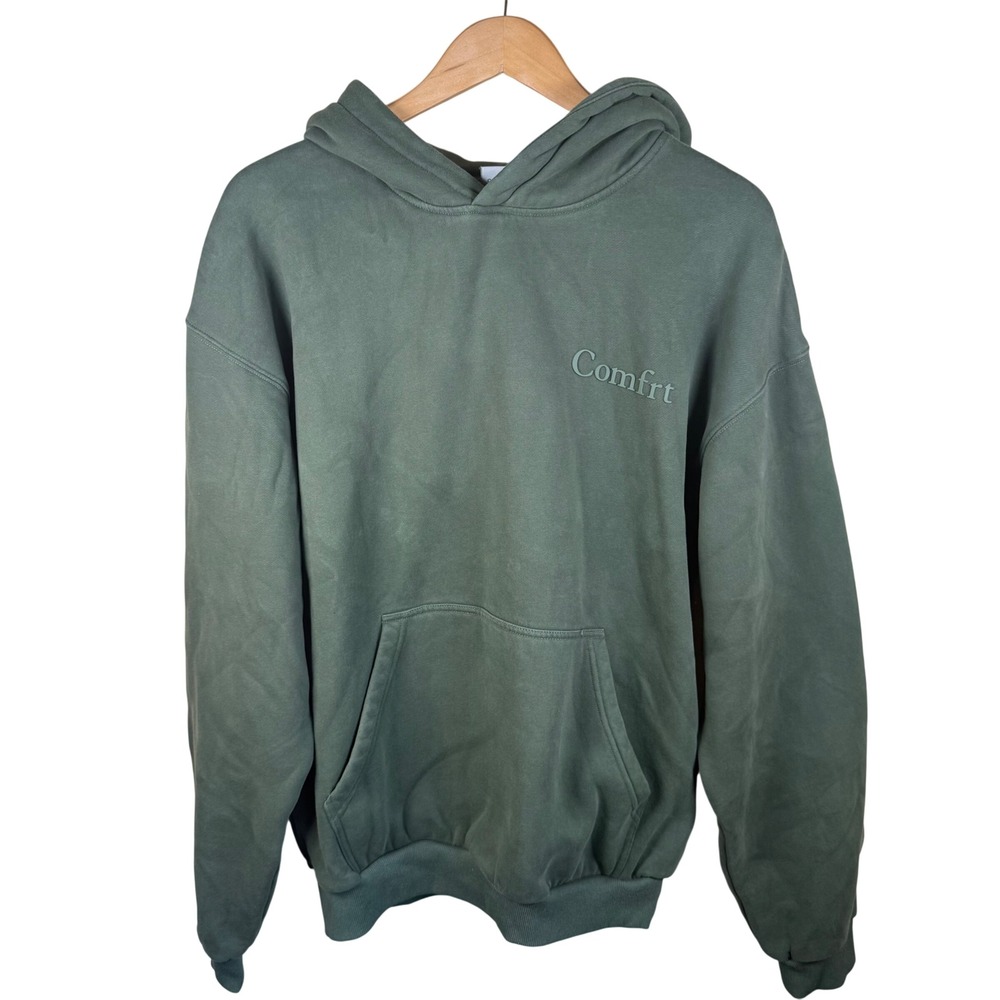 Comfrt Pullover Hoodie Womens Medium Olive Green Oversized Fleece Sweatshirt